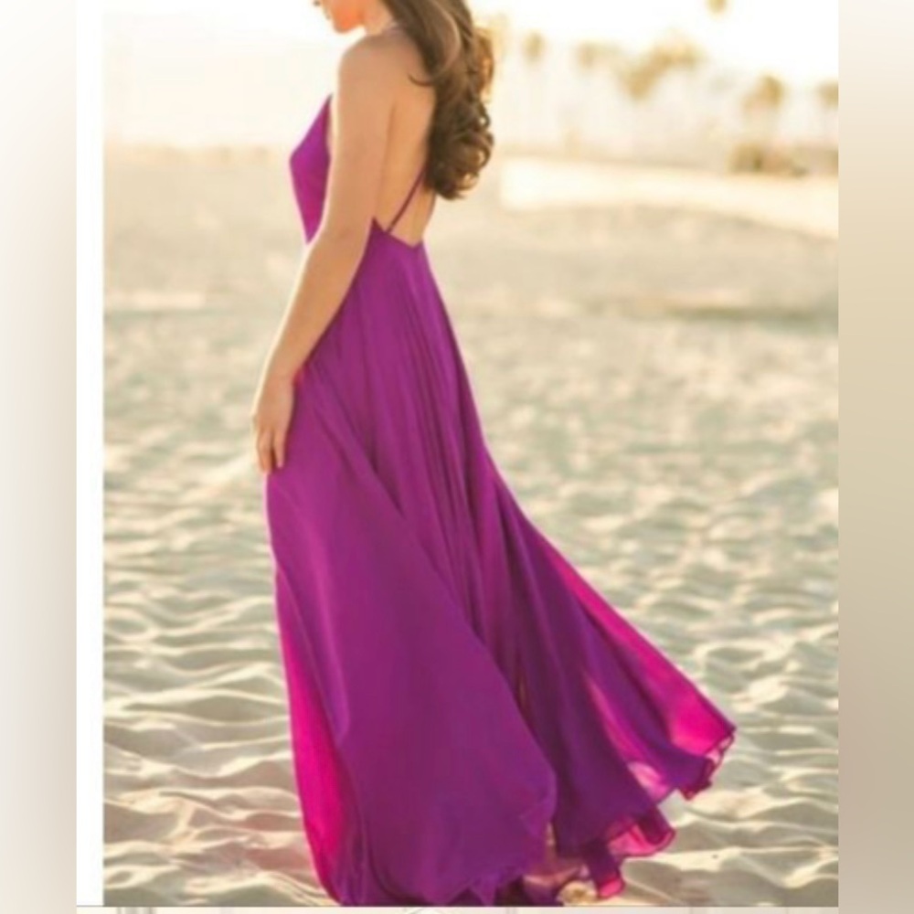 Lulus Aurora Fuchsia Halter Maxi Dress Open Back Gown XS